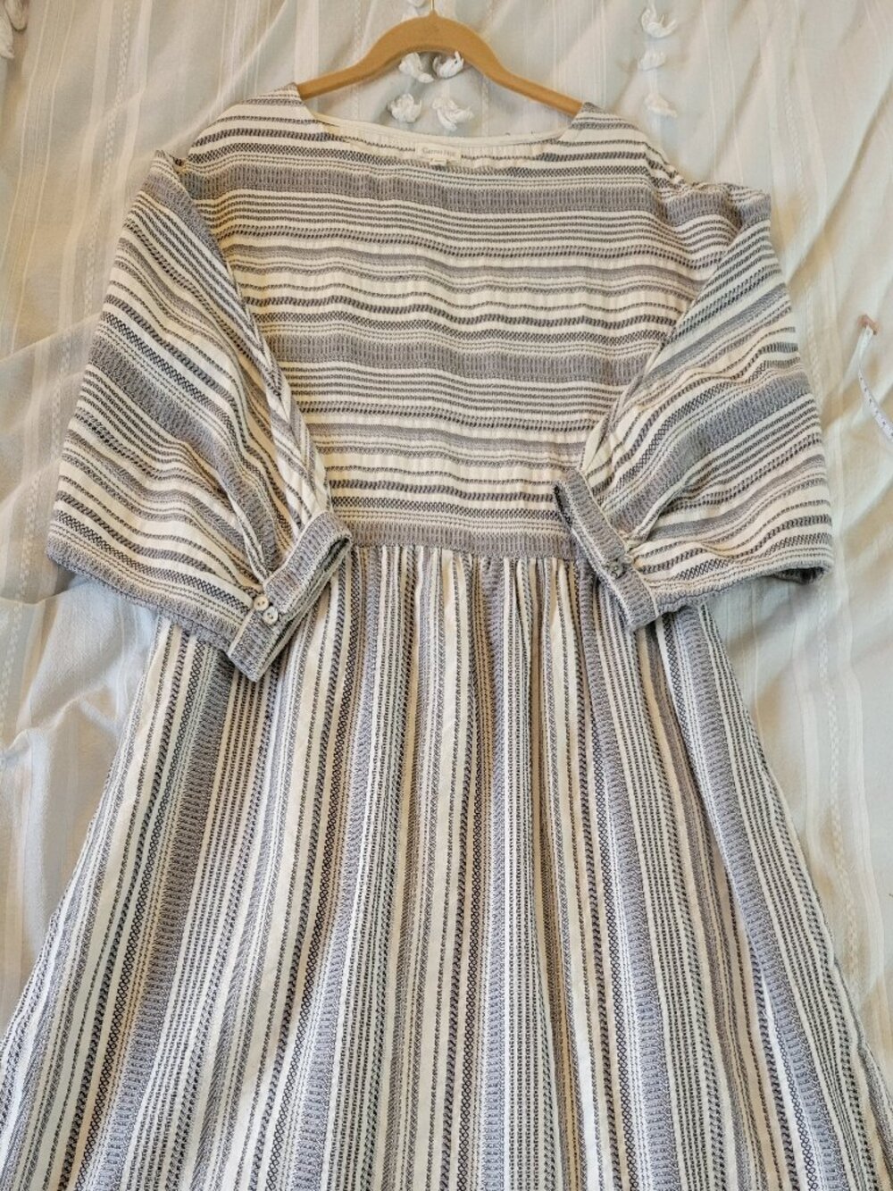 Garnet Hill Striped Woven Cotton Empire Waist Midi Dress Bateau Neck Fall Sz 8 - Picture 6 of 9